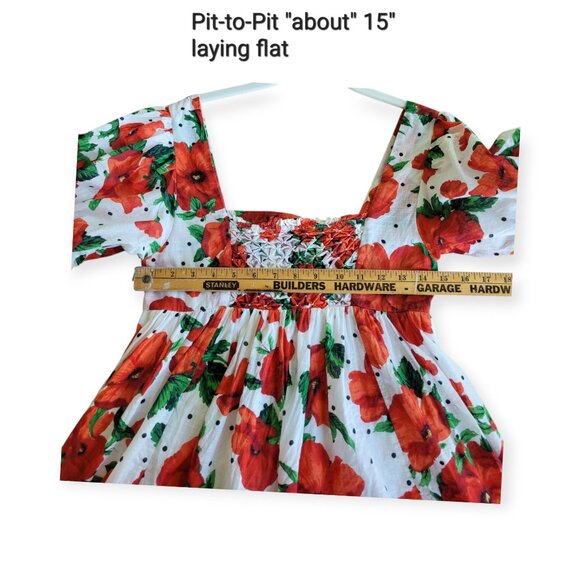 Anthropologie Maeve Square-Neck Poppy Print Smocked Babydoll Dress size XSP - Picture 6 of 12